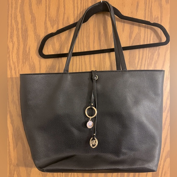 Anne Klein Black Tote Purse, With 2 Gold Medallions and Small pouch Floral. - Picture 1 of 15